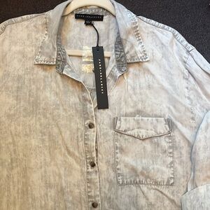 Stone washed button front blouse